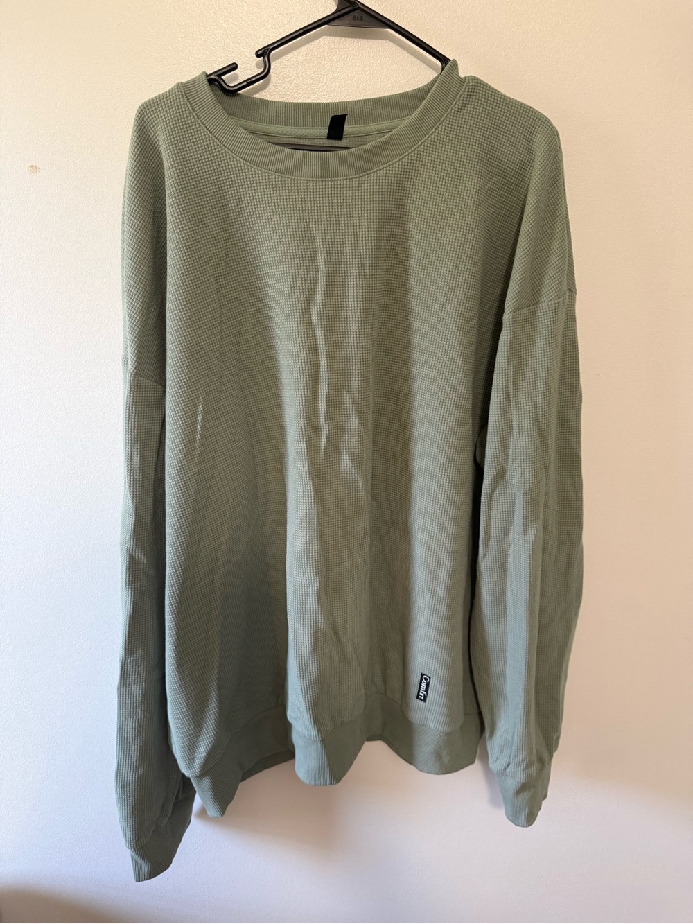 Comfrt Women's Olive Green Waffle-Knit Crewneck Sweatshirt